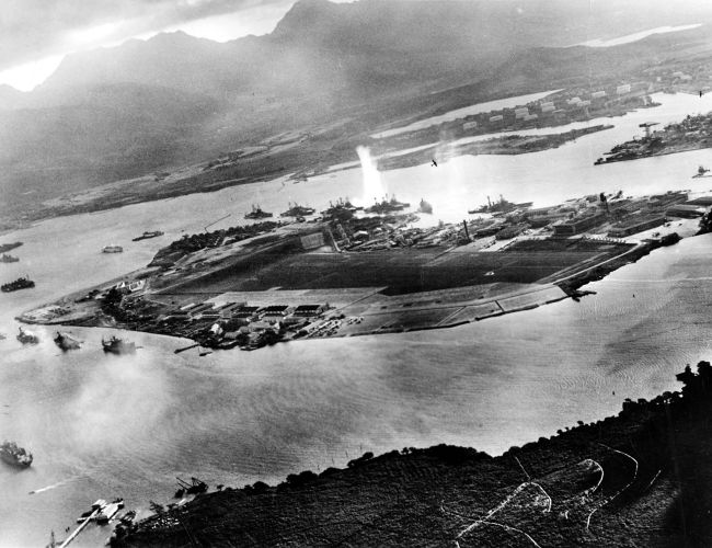 Base de Pearl Harbor, vue depuis un avion japonais